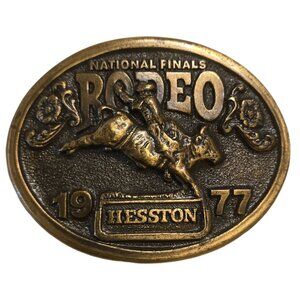 Rodeo Bull Rider Belt Buckle 1977 National Finals Western Hesston NFR Cowboy